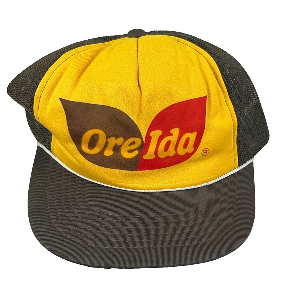 Vintage OreIda Trucker Hat‎ Cap Snapback Brown Yellow Potato Fires Food 80s 90s
